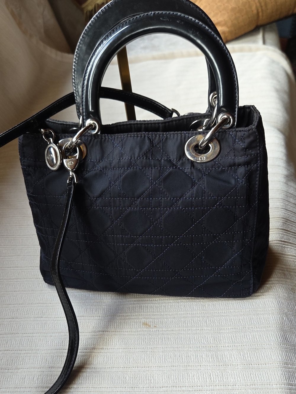 Dior Black Quilted Satchel with Silver Letter Charms - Picture 6 of 9